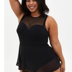 Torrid  - Plus Size Underwire Short Mesh Overlay Swim Dress With Brief